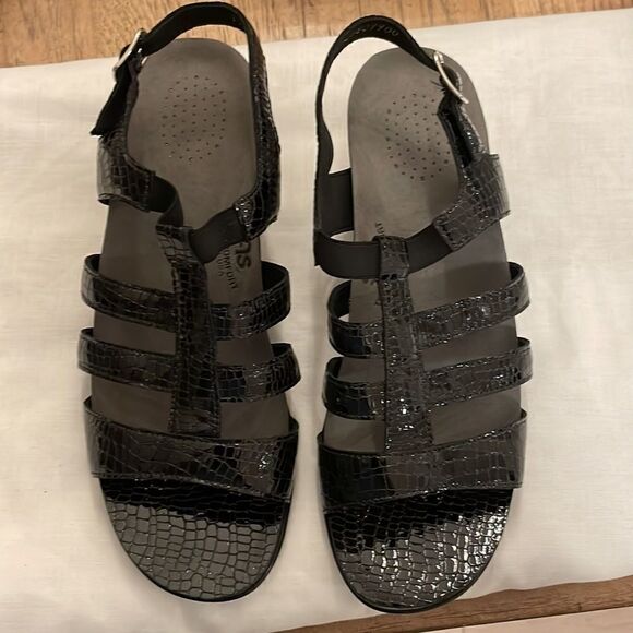 SAS ALLEGRO BLACK CROC SANDALS.  NEW - Picture 1 of 10